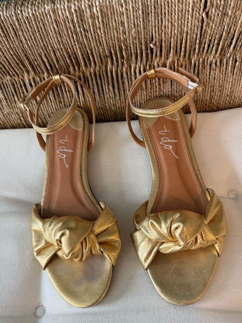 Anonymous Copenhagen by Anthropology Gold Knot Front Ankle-Strap Sandals.